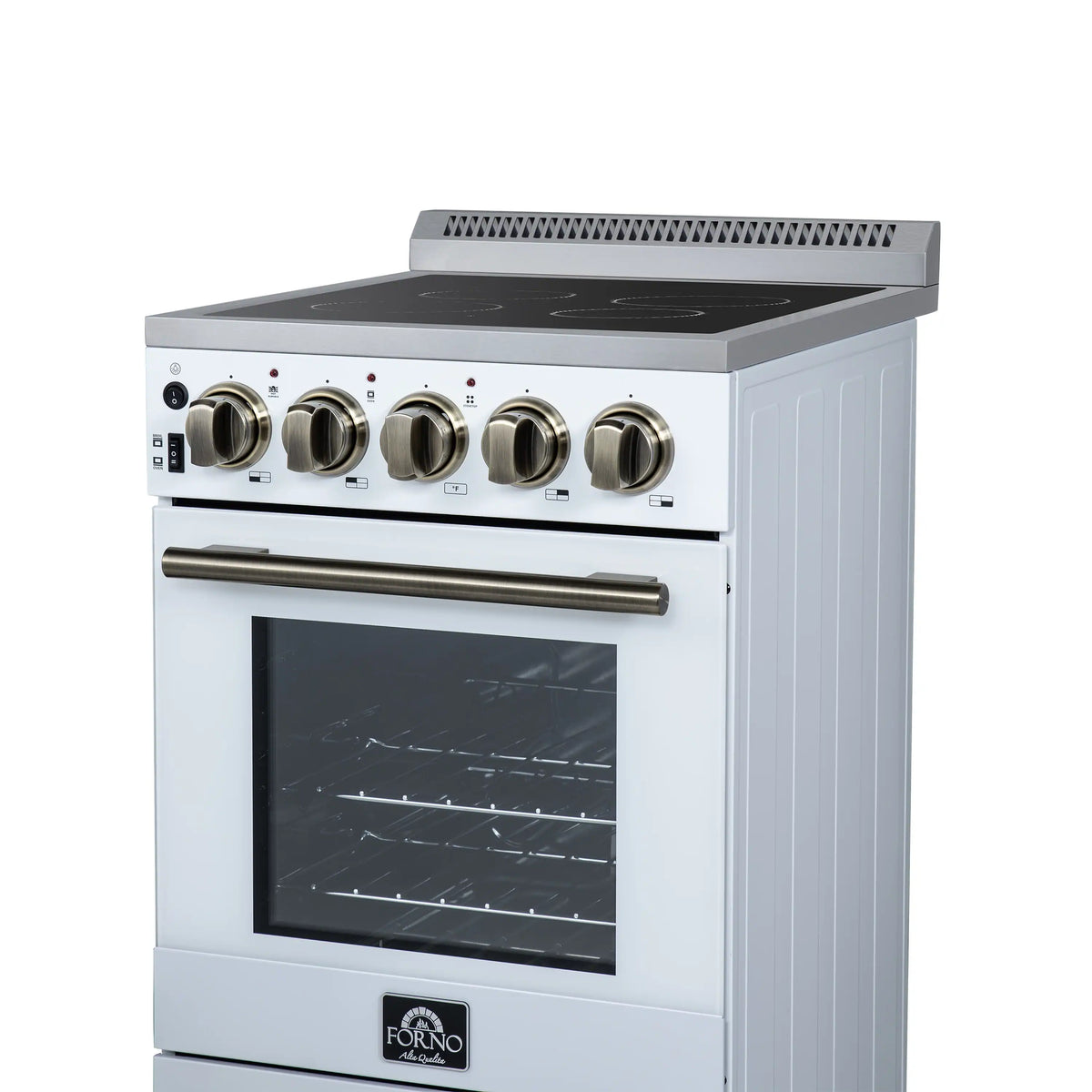 Forno Pallerano 20-Inch Freestanding Electric Range, White with Antique Brass Trim (FFSEL6052-20WHT)