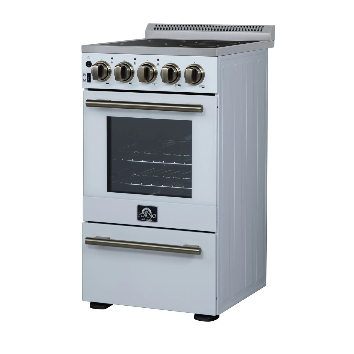 Forno Pallerano 20-Inch Freestanding Electric Range, White with Antique Brass Trim (FFSEL6052-20WHT)