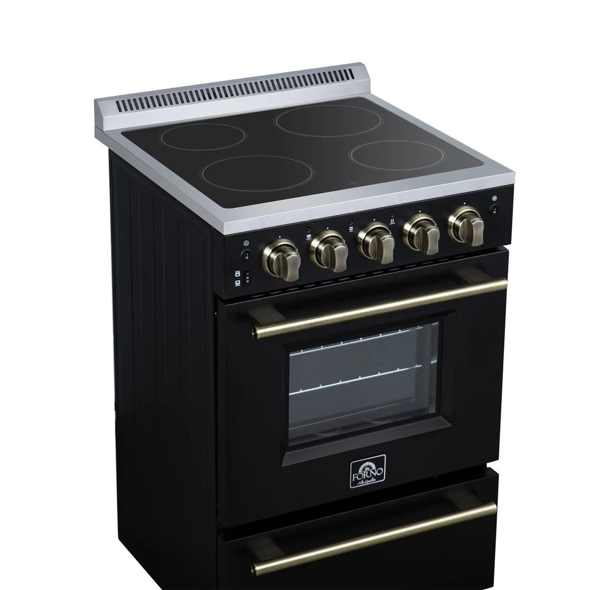 Forno Loiano 24-Inch Freestanding Electric Range, Black with Antique Brass Trim (FFSEL6069-24BLK)