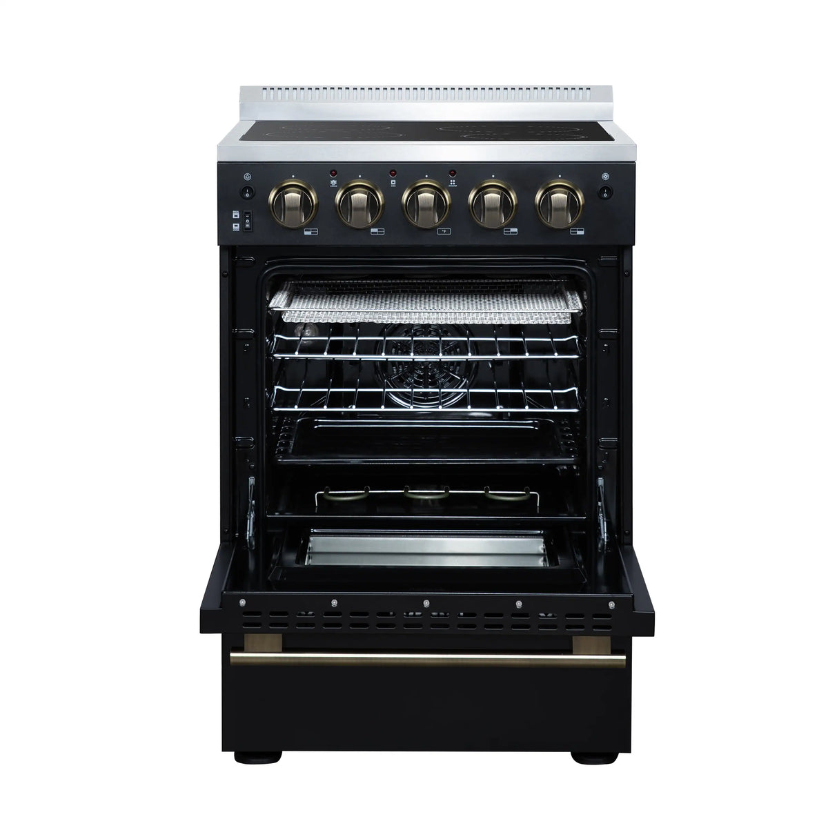 Forno Loiano 24-Inch Freestanding Electric Range, Black with Antique Brass Trim (FFSEL6069-24BLK)