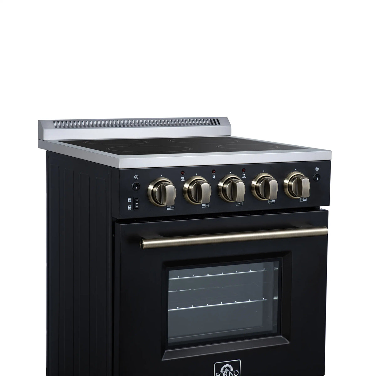 Forno Loiano 24-Inch Freestanding Electric Range, Black with Antique Brass Trim (FFSEL6069-24BLK)