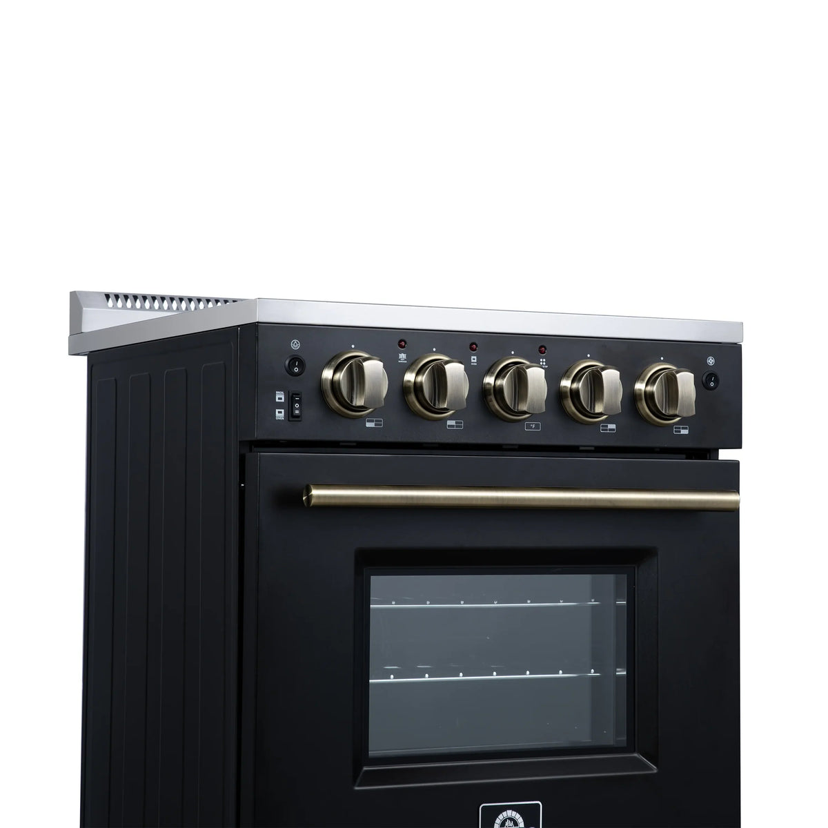Forno Loiano 24-Inch Freestanding Electric Range, Black with Antique Brass Trim (FFSEL6069-24BLK)