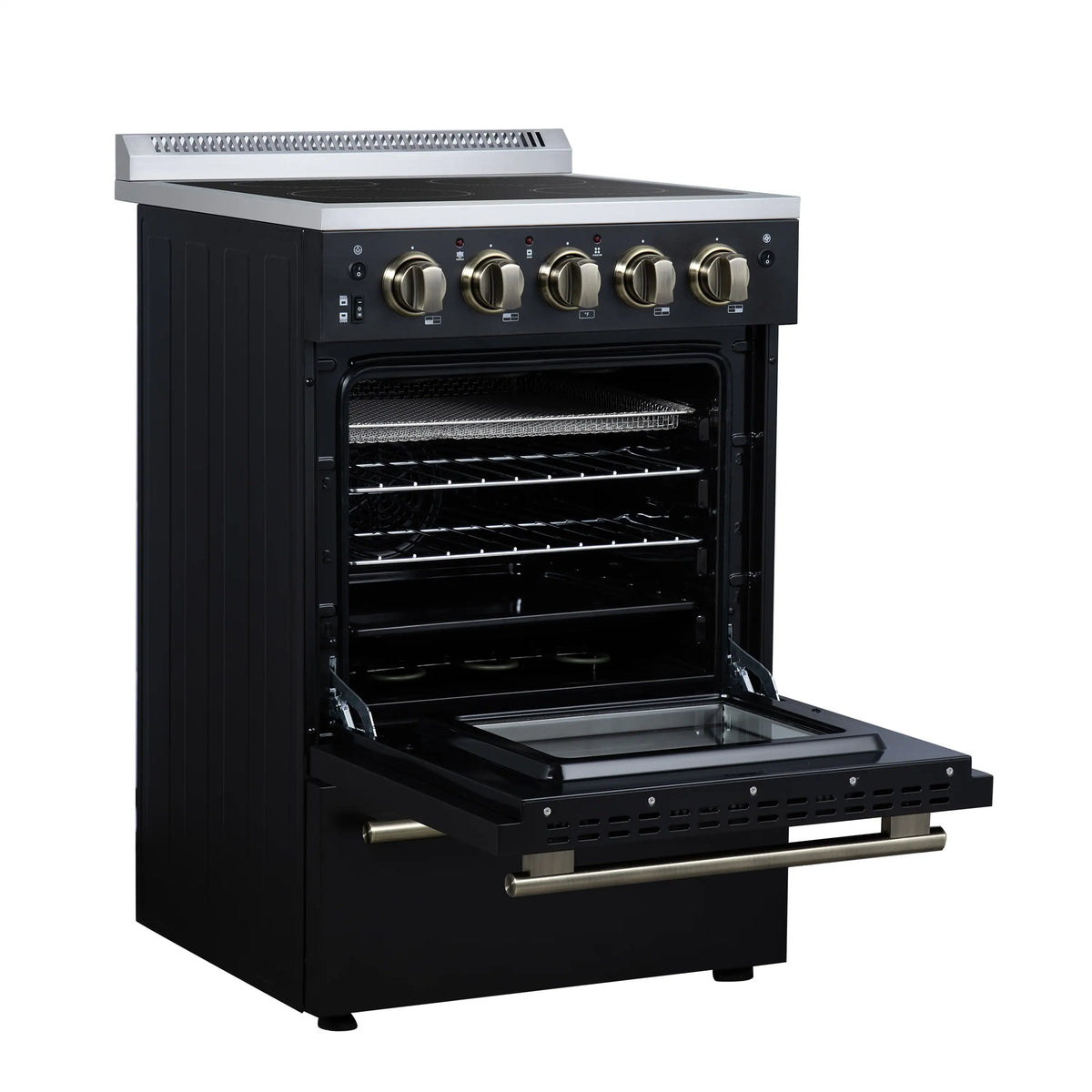 Forno Loiano 24-Inch Freestanding Electric Range, Black with Antique Brass Trim (FFSEL6069-24BLK)