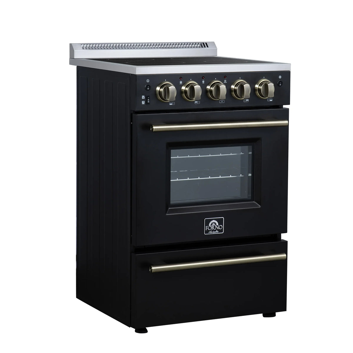 Forno Loiano 24-Inch Freestanding Electric Range, Black with Antique Brass Trim (FFSEL6069-24BLK)