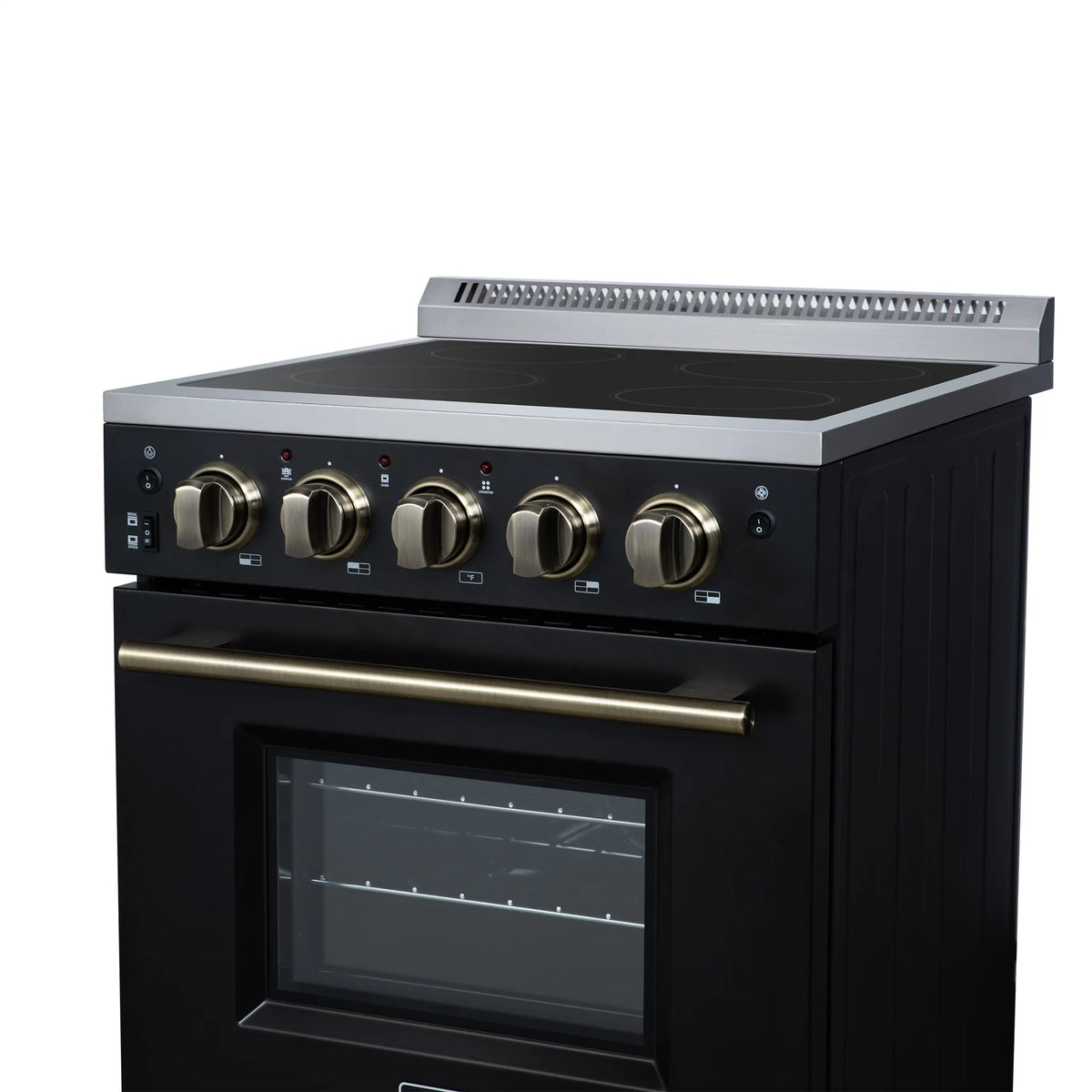 Forno Loiano 24-Inch Freestanding Electric Range, Black with Antique Brass Trim (FFSEL6069-24BLK)