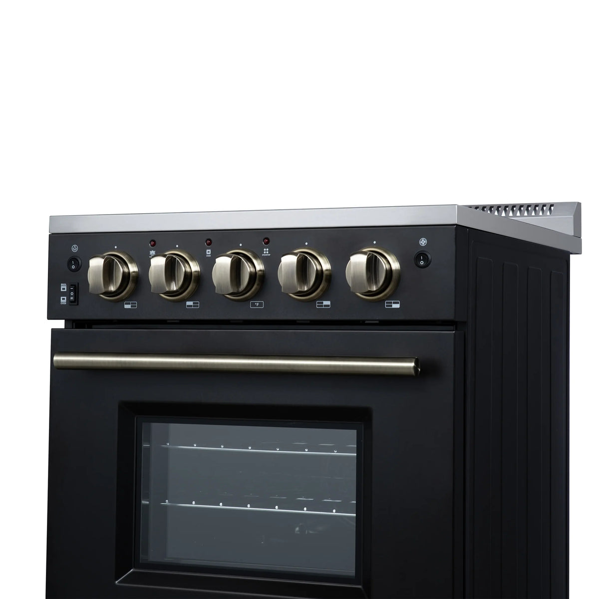 Forno Loiano 24-Inch Freestanding Electric Range, Black with Antique Brass Trim (FFSEL6069-24BLK)