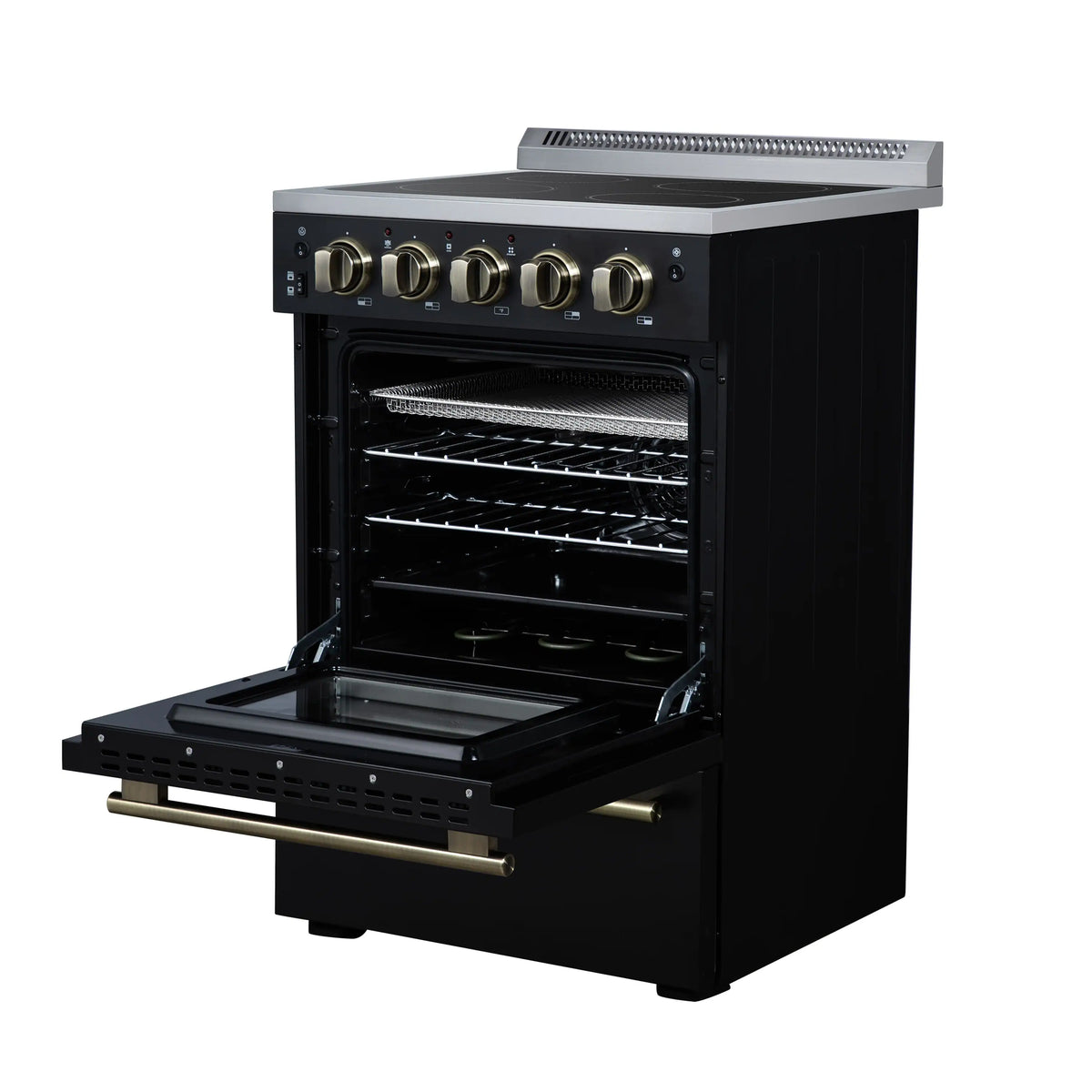 Forno Loiano 24-Inch Freestanding Electric Range, Black with Antique Brass Trim (FFSEL6069-24BLK)