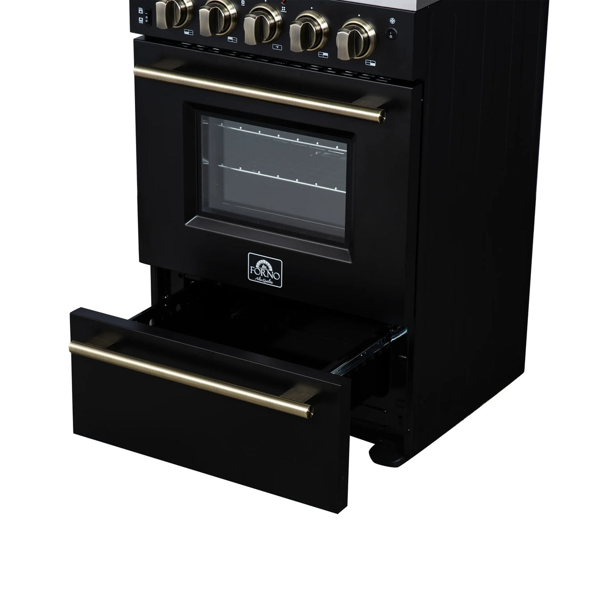 Forno Loiano 24-Inch Freestanding Electric Range, Black with Antique Brass Trim (FFSEL6069-24BLK)