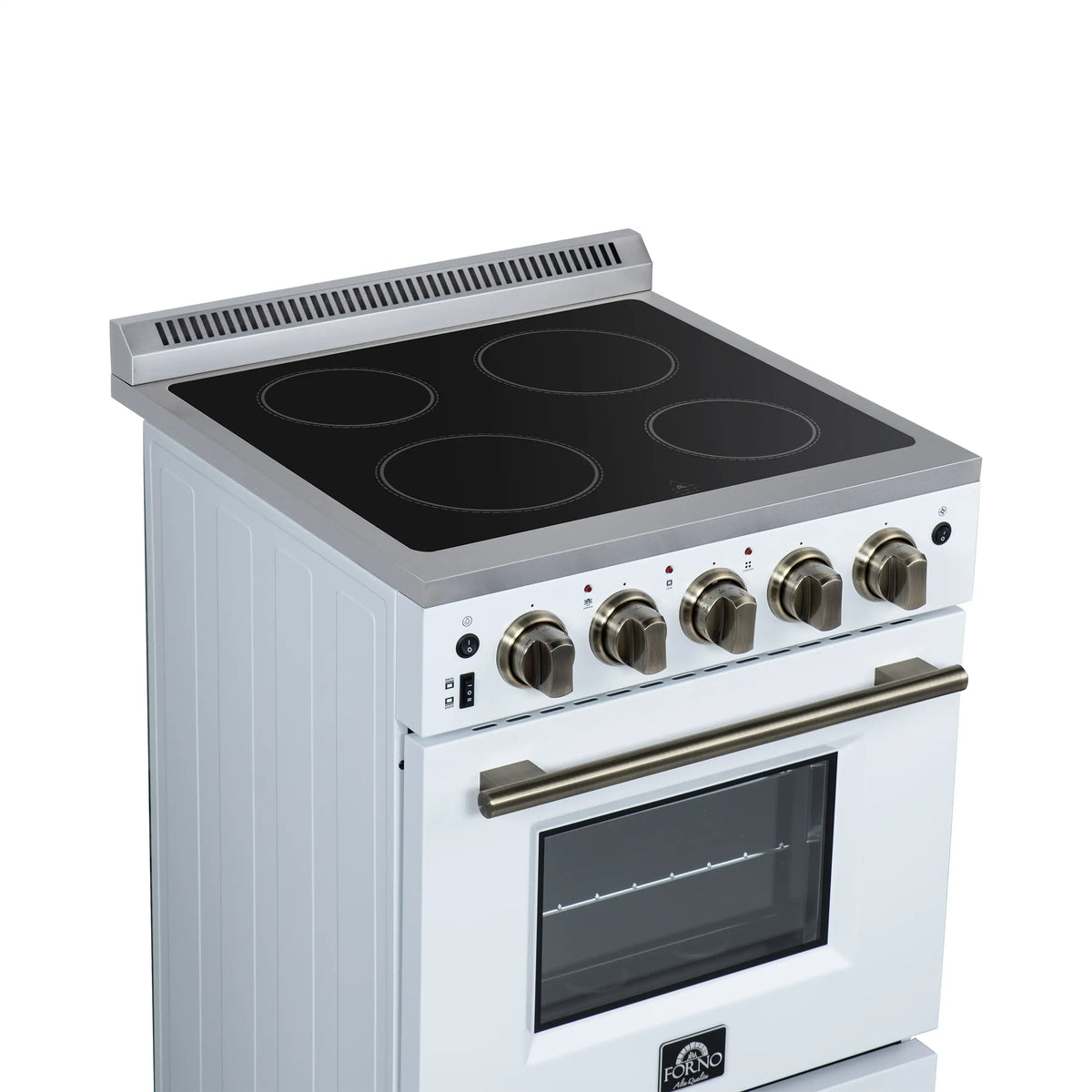 Forno Loiano 24-Inch Freestanding Electric Range, White with Antique Brass Trim (FFSEL6069-24WHT)