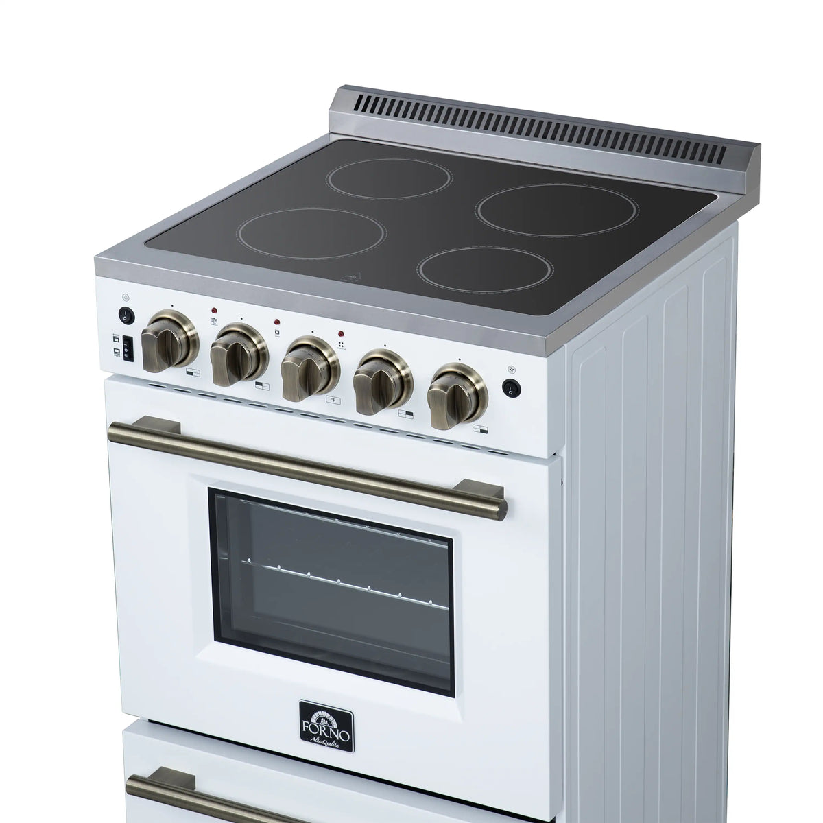 Forno Loiano 24-Inch Freestanding Electric Range, White with Antique Brass Trim (FFSEL6069-24WHT)