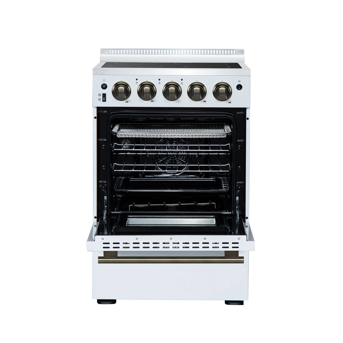 Forno Loiano 24-Inch Freestanding Electric Range, White with Antique Brass Trim (FFSEL6069-24WHT)