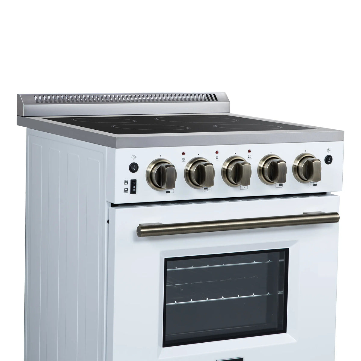 Forno Loiano 24-Inch Freestanding Electric Range, White with Antique Brass Trim (FFSEL6069-24WHT)