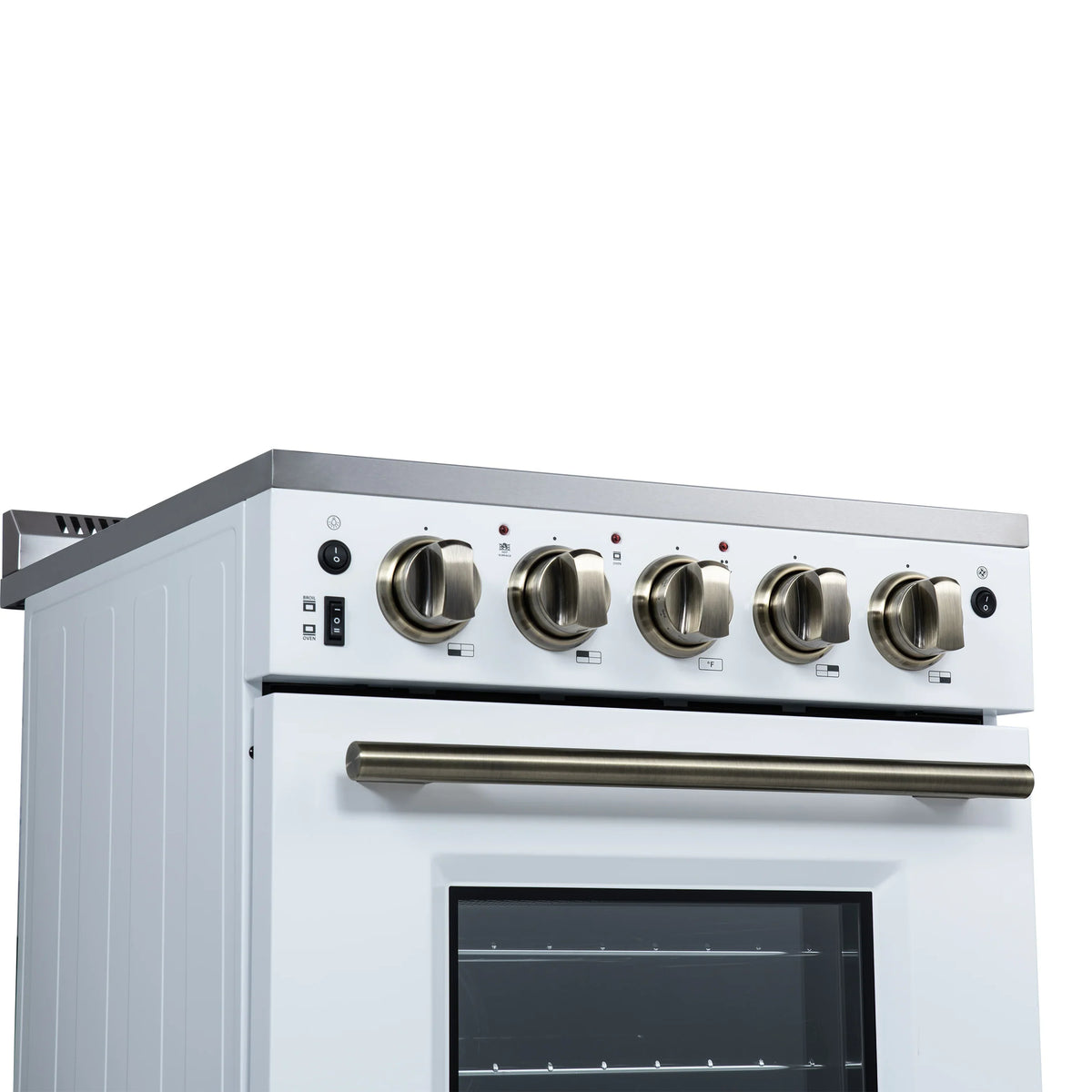 Forno Loiano 24-Inch Freestanding Electric Range, White with Antique Brass Trim (FFSEL6069-24WHT)