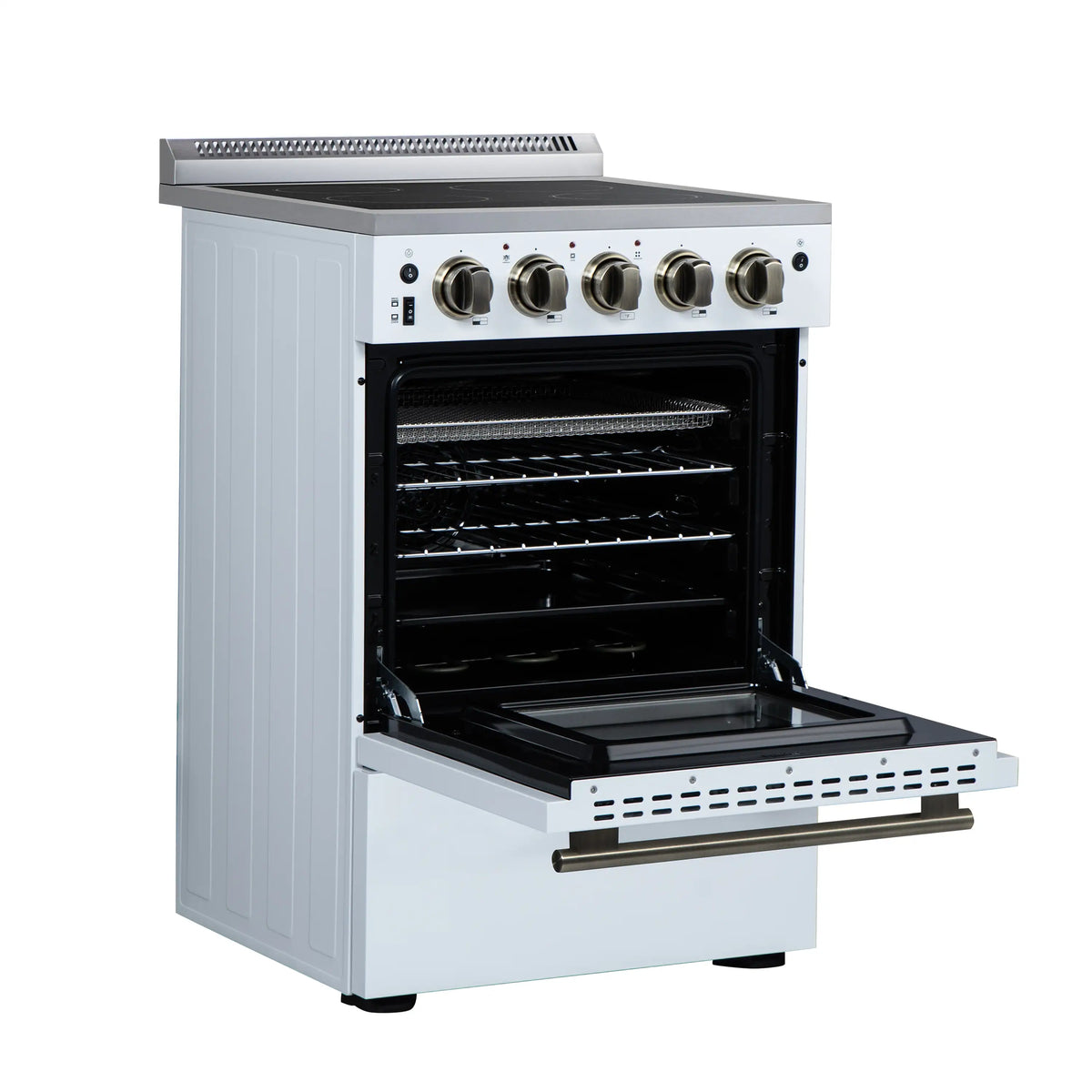 Forno Loiano 24-Inch Freestanding Electric Range, White with Antique Brass Trim (FFSEL6069-24WHT)
