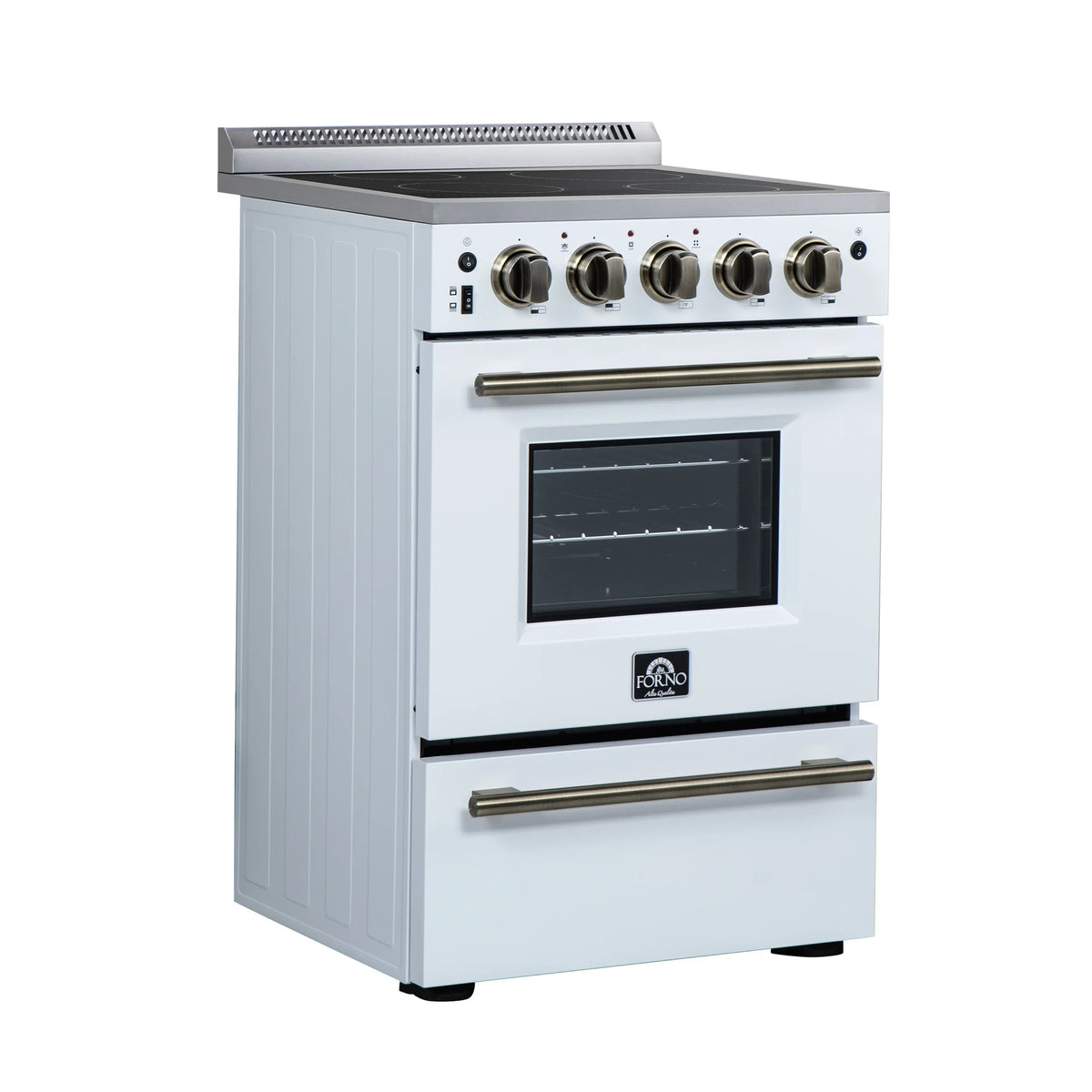 Forno Loiano 24-Inch Freestanding Electric Range, White with Antique Brass Trim (FFSEL6069-24WHT)