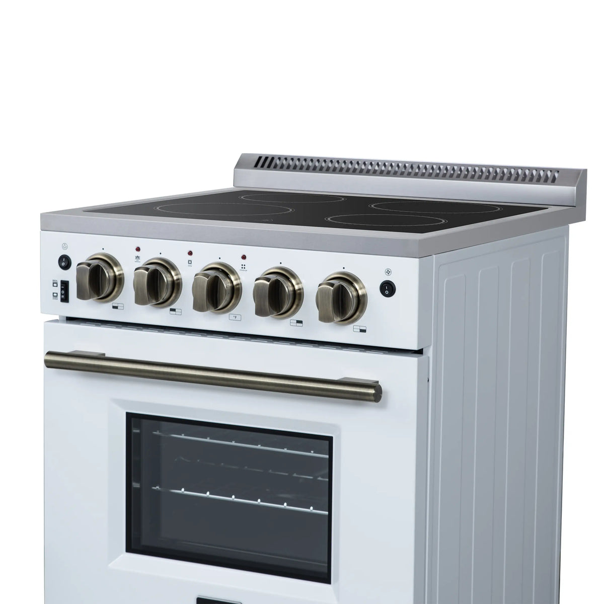 Forno Loiano 24-Inch Freestanding Electric Range, White with Antique Brass Trim (FFSEL6069-24WHT)