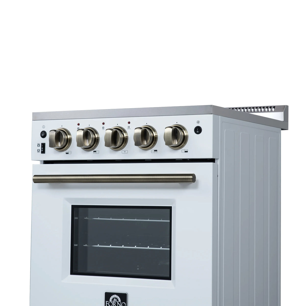 Forno Loiano 24-Inch Freestanding Electric Range, White with Antique Brass Trim (FFSEL6069-24WHT)