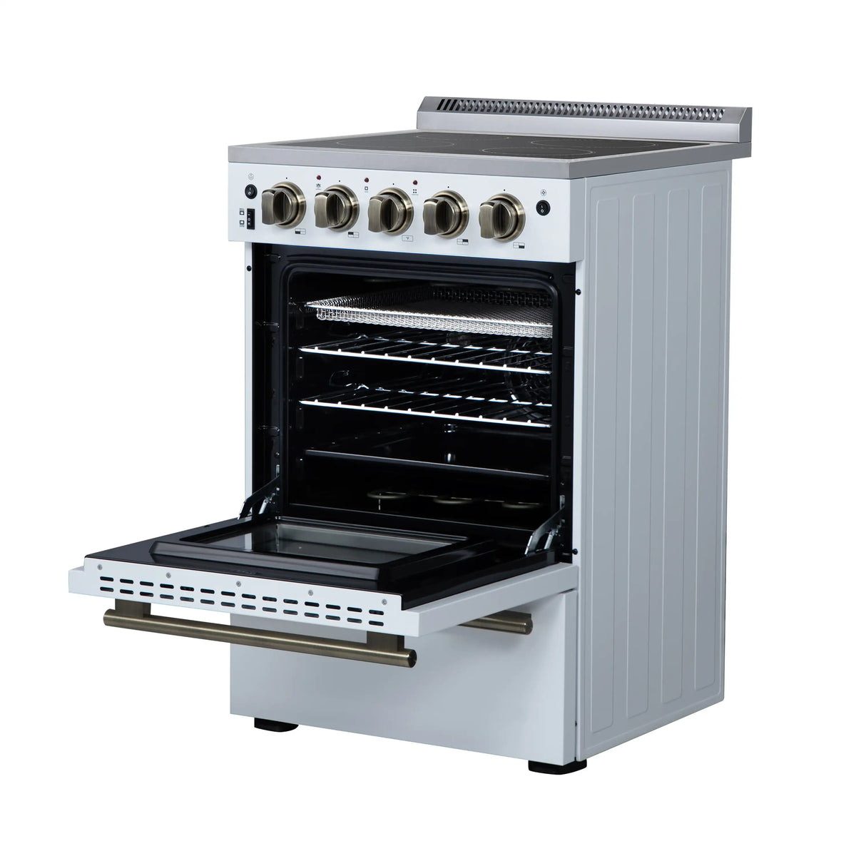Forno Loiano 24-Inch Freestanding Electric Range, White with Antique Brass Trim (FFSEL6069-24WHT)