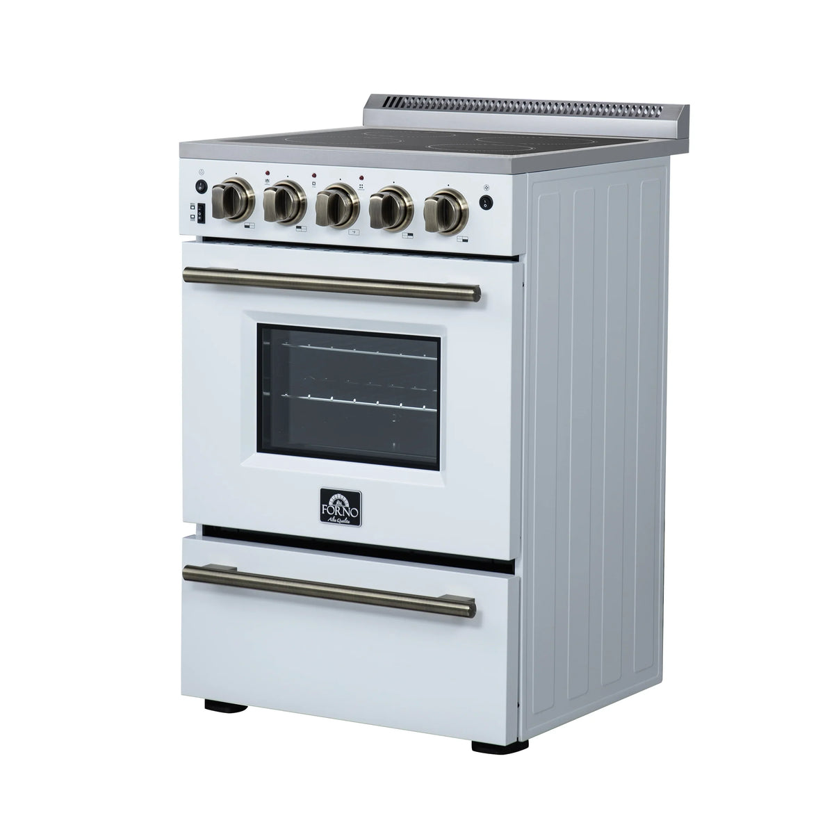 Forno Loiano 24-Inch Freestanding Electric Range, White with Antique Brass Trim (FFSEL6069-24WHT)