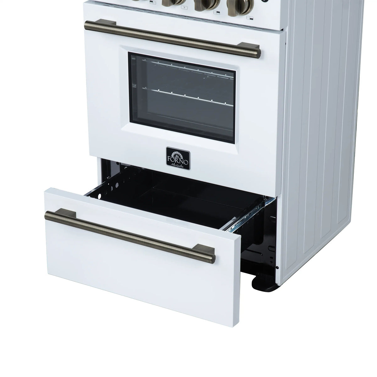 Forno Loiano 24-Inch Freestanding Electric Range, White with Antique Brass Trim (FFSEL6069-24WHT)