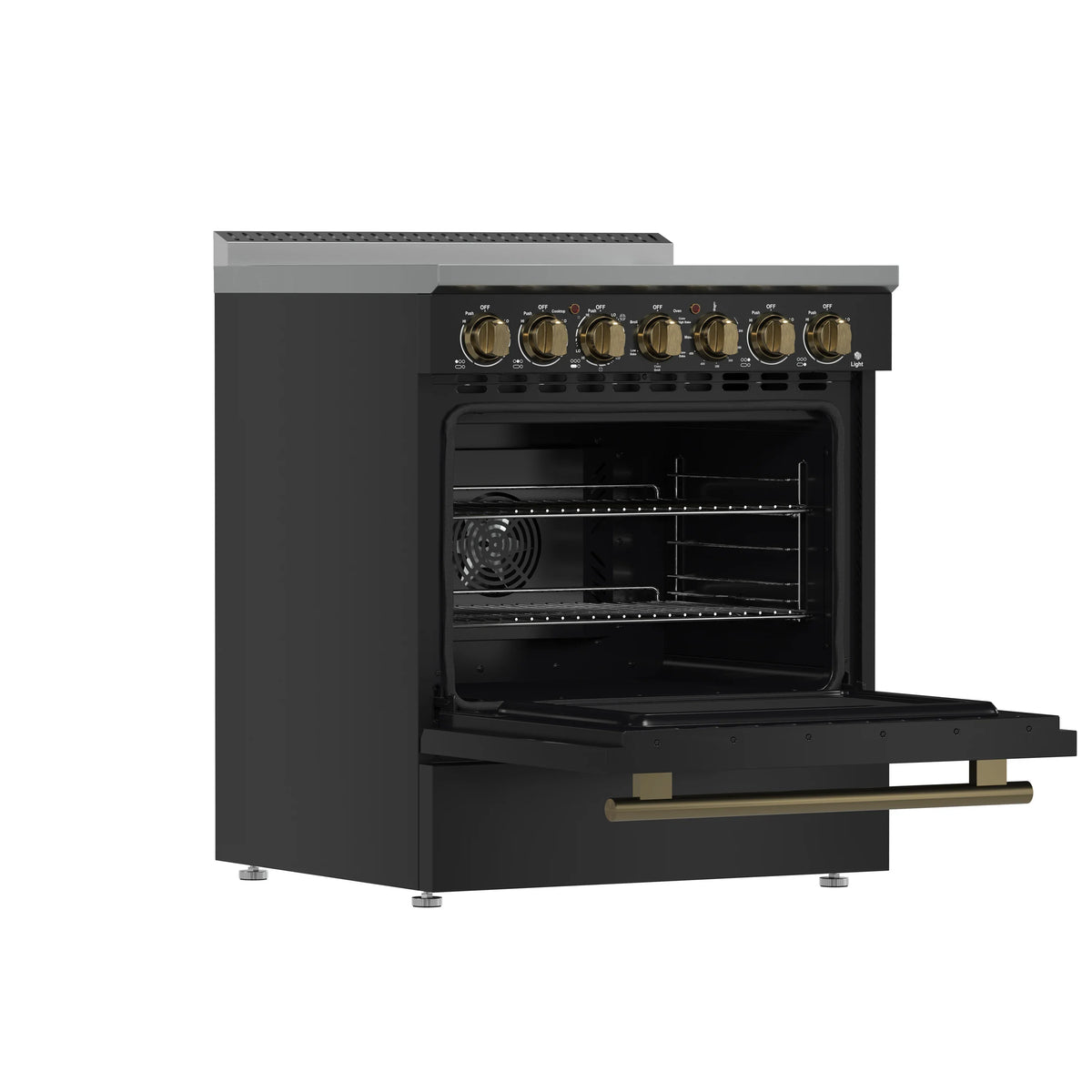 Forno Paolo 30-Inch Freestanding Electric Range, Black with Antique Brass Handle (FFSEL6011-30BLK)