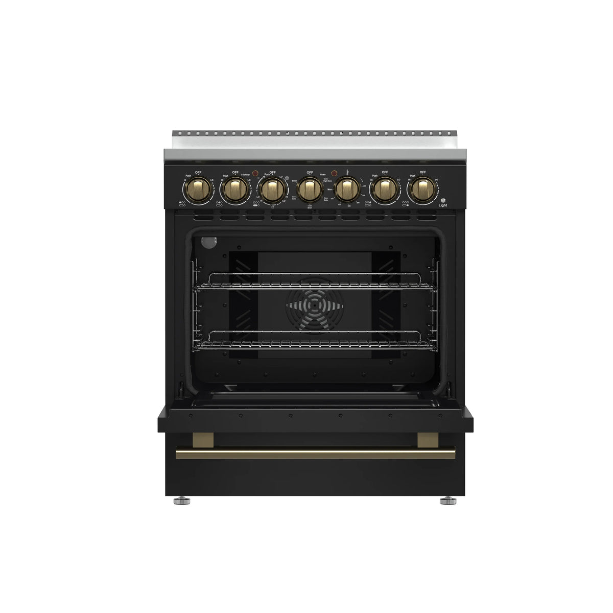 Forno Paolo 30-Inch Freestanding Electric Range, Black with Antique Brass Handle (FFSEL6011-30BLK)