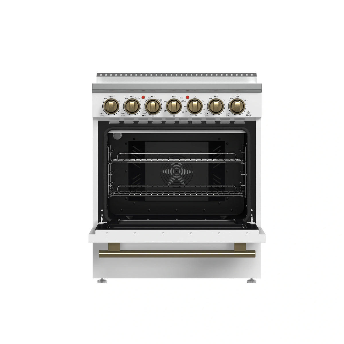 Forno Paolo 30-Inch Freestanding Electric Range, White with Antique Brass Handle (FFSEL6011-30WHT)