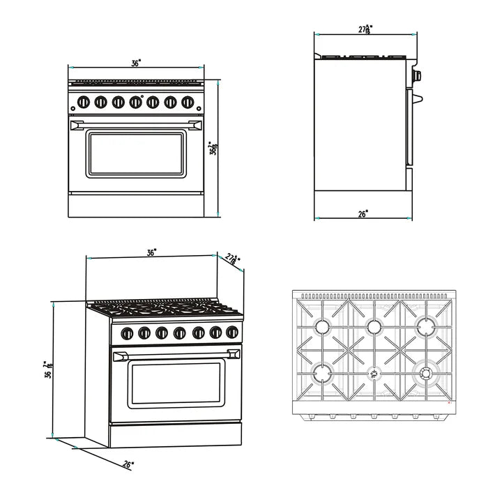 Empava 36-Inch Slide-In Natural Gas Range, 6 Burners, 5.2 Cu. Ft. Single Oven (EMPV-36GR08)