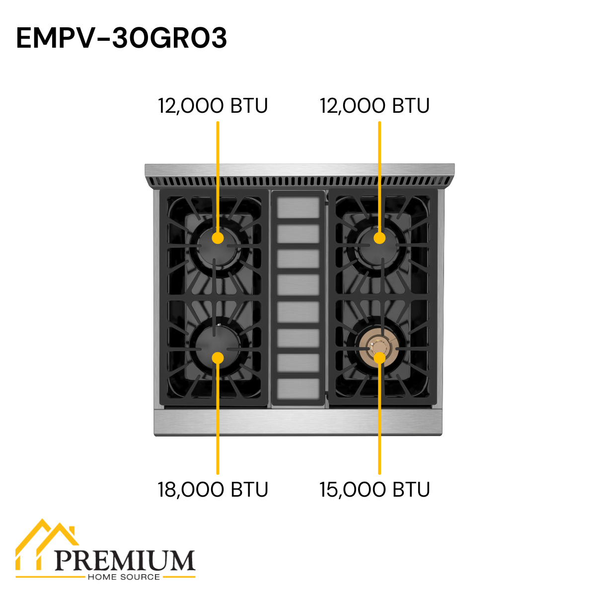 Empava 30-Inch Slide-In Natural Gas Range, 4 Burners, 4.2 Cu. Ft. Single Oven (EMPV-30GR03)