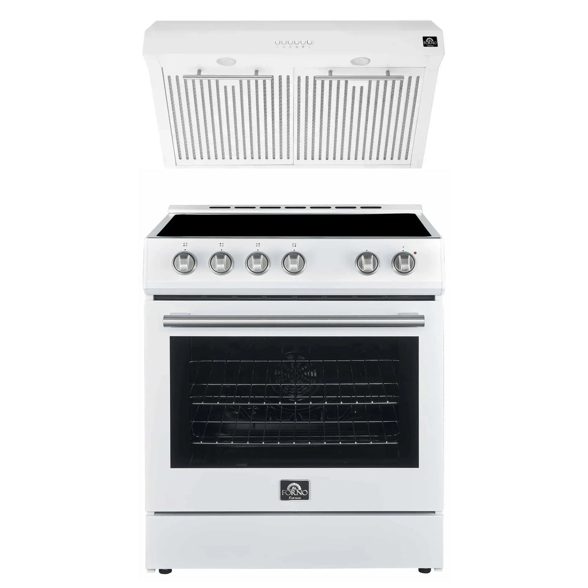 Forno Espresso 2-Piece Appliance Package - 30-Inch Electric Range with 5.0 Cu.Ft. Electric Oven and Under Cabinet Range Hood in White with Stainless Steel Trim (FBDL-002-03US)
