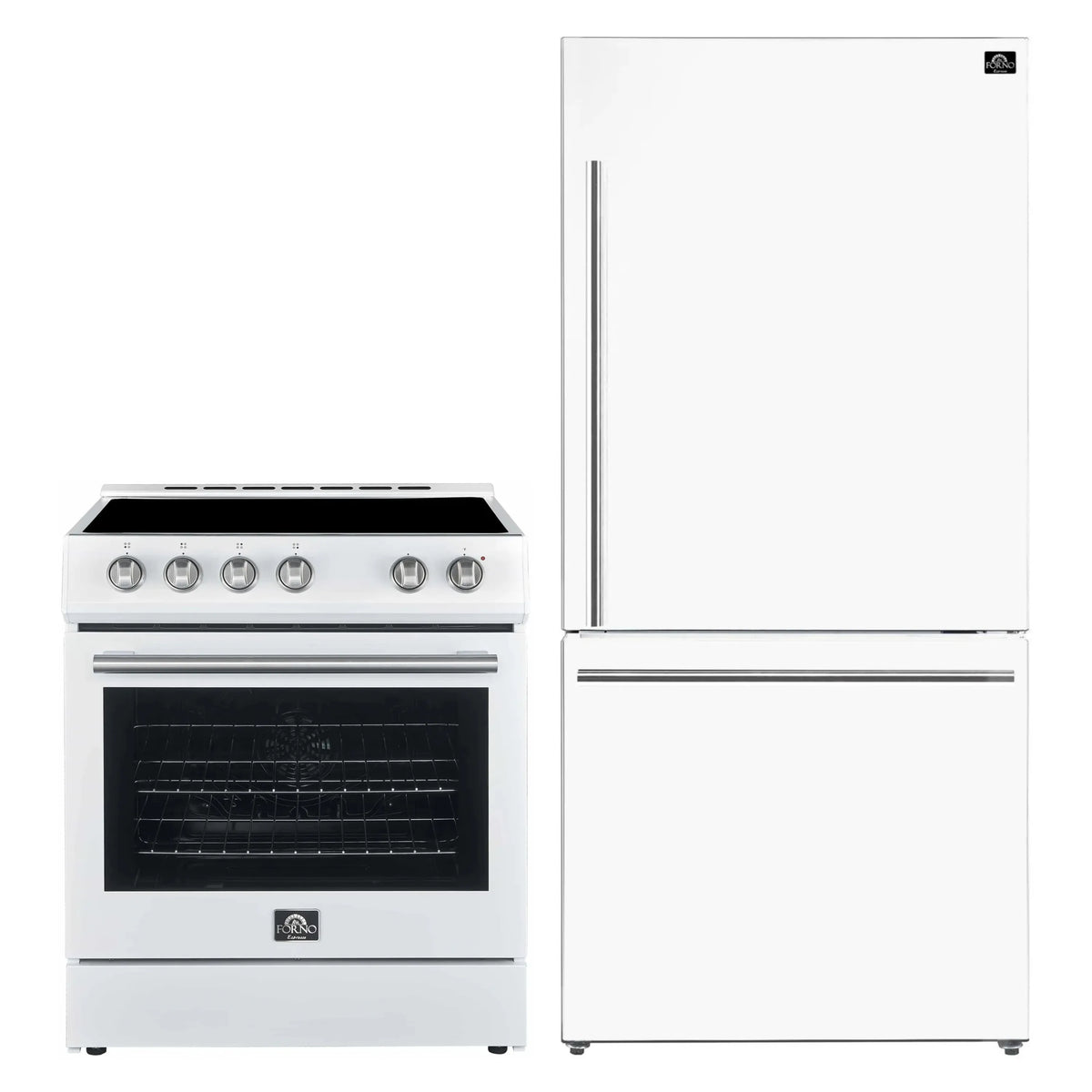 Forno Espresso 2-Piece Appliance Package - 30-Inch Electric Range with 5.0 Cu.Ft. Electric Oven and Refrigerator in White with Stainless Steel Trim