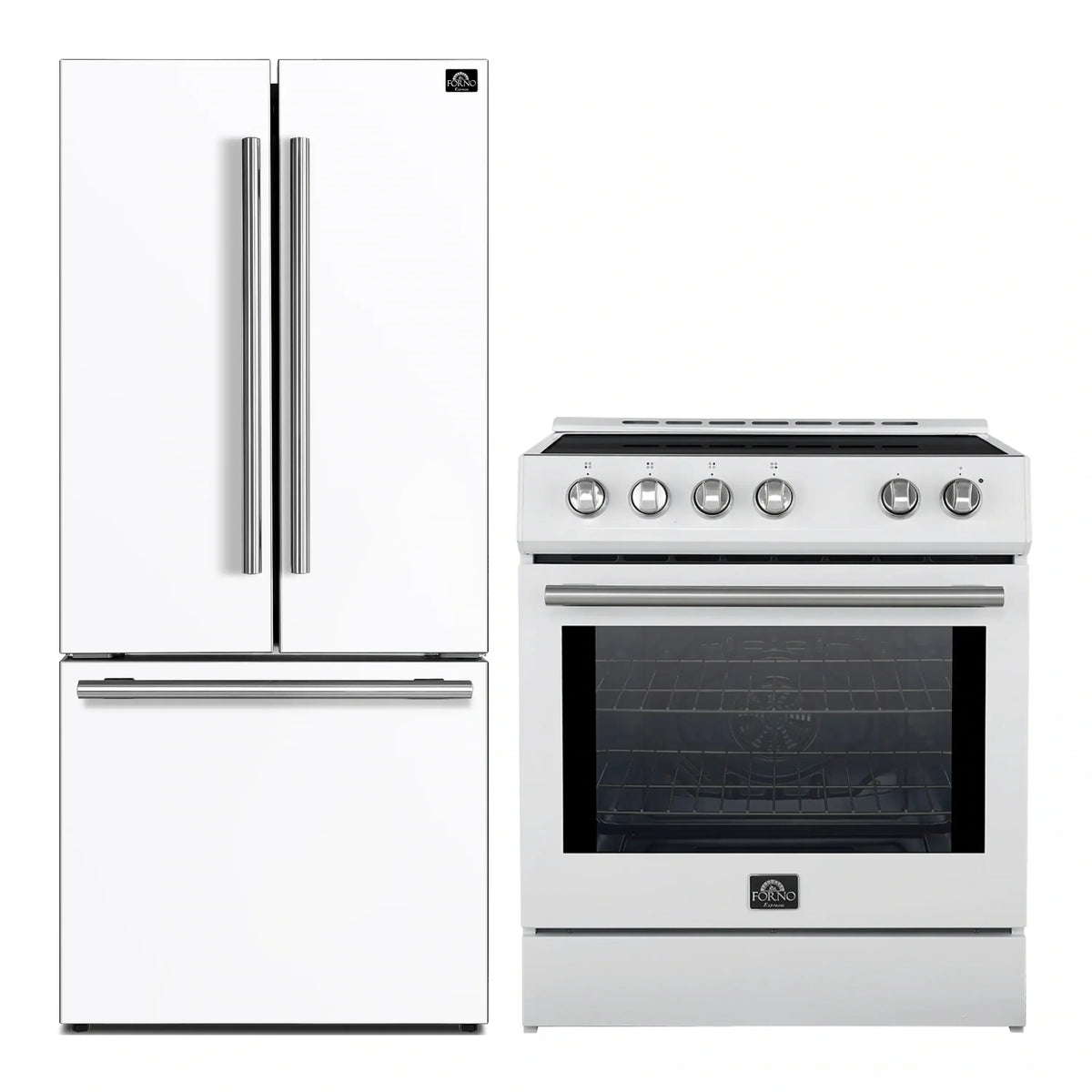 Forno 2-Piece Appliance Package - 30-Inch Slide-In Induction Range and 30-Inch French Door Refrigerator in White with Stainless Steel Trim (FBDL-014-10CAUS)