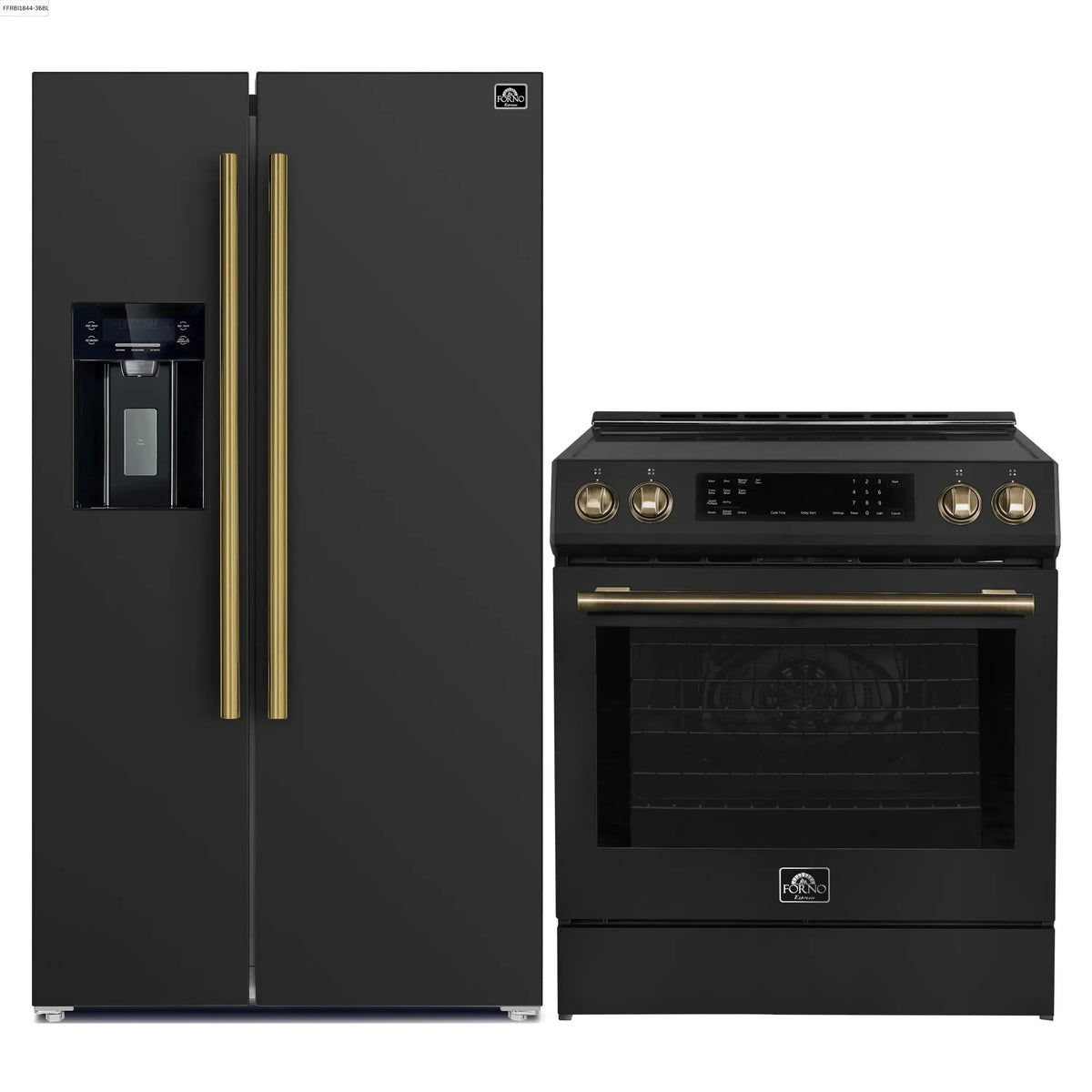 Forno 2-Piece Appliance Package - 30-Inch Induction Range and 36-Inch Side by Side Refrigerator with Water Dispenser in Black with Antique Brass Trim (FBDL-015-14CAUS)