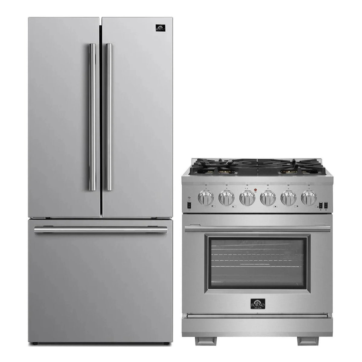 Forno 2-Piece Appliance Package: 30-Inch Gas Range, 30-Inch French Door Refrigerator, Stainless Steel (FBDL-019-01CAUS)