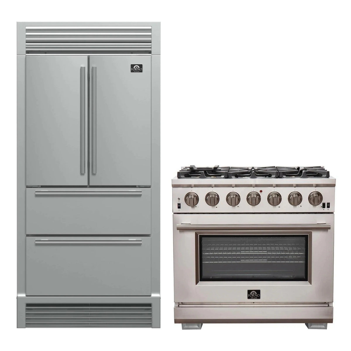 Forno 2-Piece Appliance Package: 36-Inch Gas Range, 36-Inch French Door Refrigerator, Stainless Steel (FBDL-019-03CAUS)