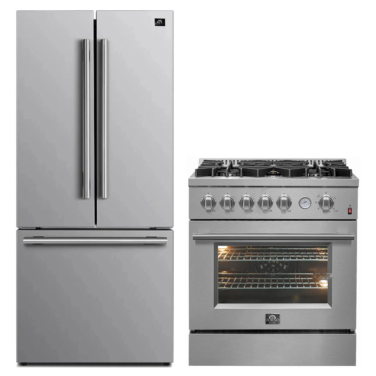 Forno 2-Piece Appliance Package: 30-Inch Gas Range, 30-Inch French Door Refrigerator, Stainless Steel (FBDL-020-01CAUS)