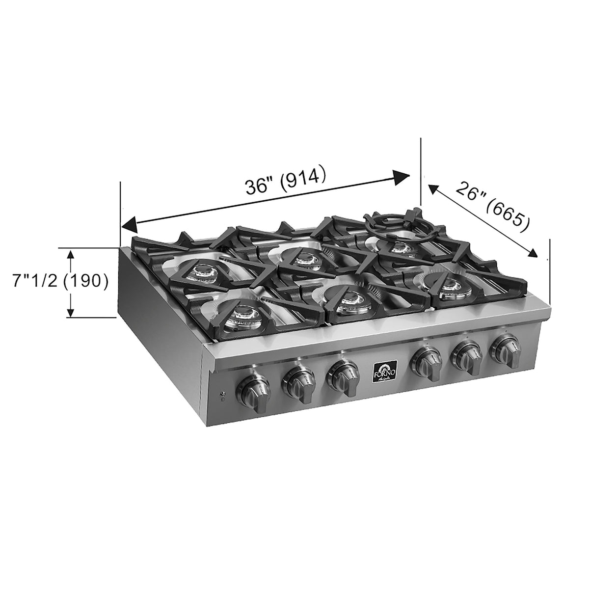 Forno Spezia 36-inch gas rangetop FCTGS5751-36 - dimensions
