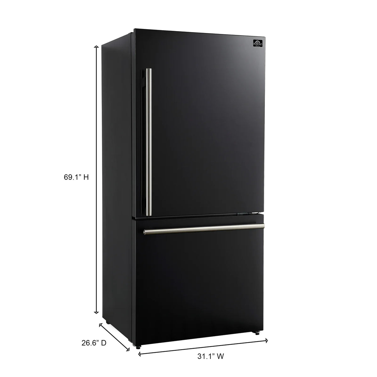 Forno Milano Espresso 62-Inch Freestanding Bottom Freezer Refrigerators Package, 34.4 Cu. Ft., Black with Stainless Steel Handle (FFFFD1787-60BLK)
