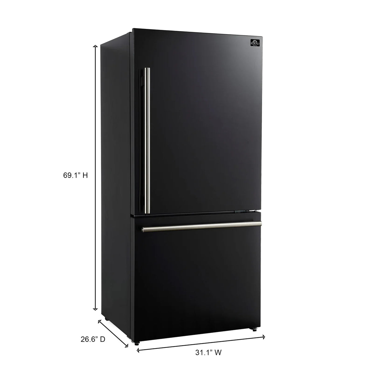 Forno Milano Espresso 62-Inch Freestanding Bottom Freezer Refrigerators Package, 34.4 Cu. Ft., Black with Antique Brass Handle (FFFFD1787-60BLK)