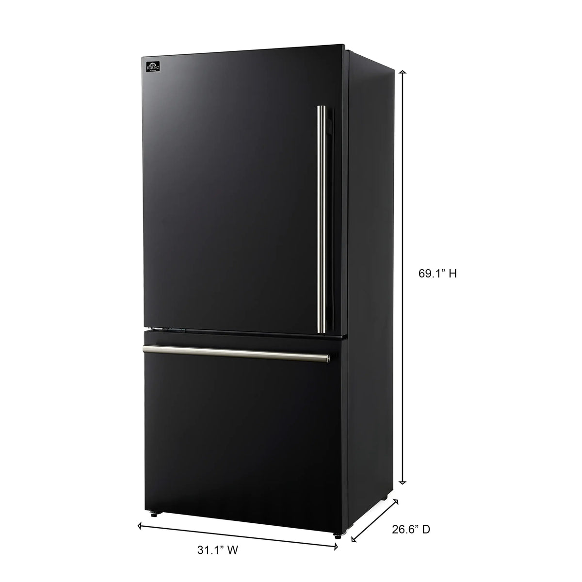 Forno Milano Espresso 31-Inch Freestanding Bottom Freezer Refrigerator, 17.2 Cu. Ft., Black with Stainless Steel Handle (FFFFD1786-31BLK)