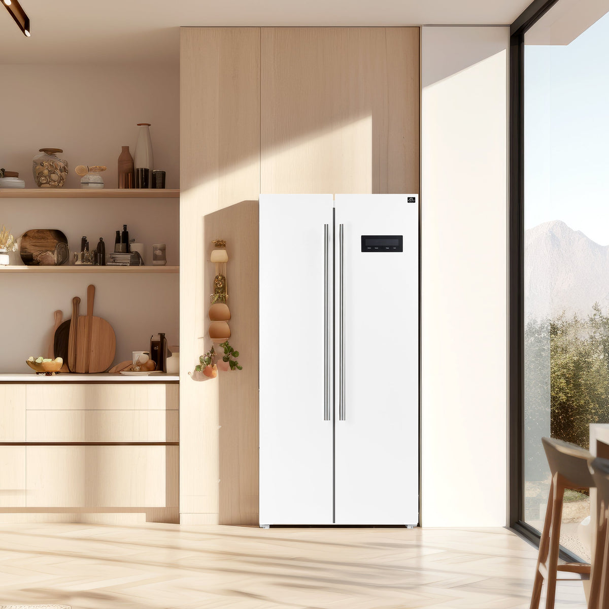 Forno Salerno Espresso 33-inch Side-by-Side 15.6 Cu.Ft. Refrigerator in White with Stainless Steel Trim (FFRBI1805-33WHT)
