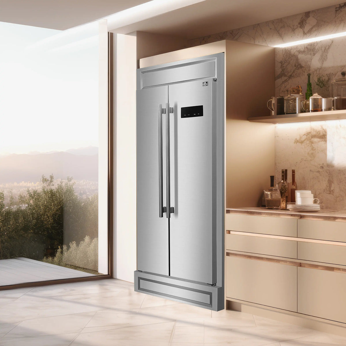 Forno Salerno 33-Inch 15.6 cu.ft Built-in Refrigerator with Modern Decorative Grille in Stainless Steel (FFRBI1805-37MG)