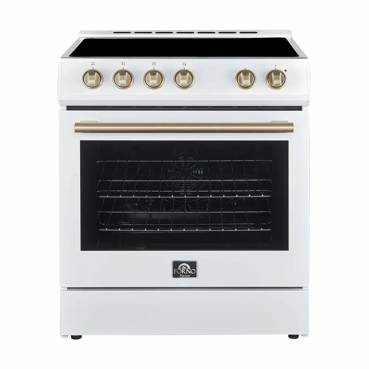 Forno Espresso 2-Piece Appliance Package - 30-Inch Electric Range with 5.0 Cu.Ft. Electric Oven and Refrigerator in White with Antique Brass Trim