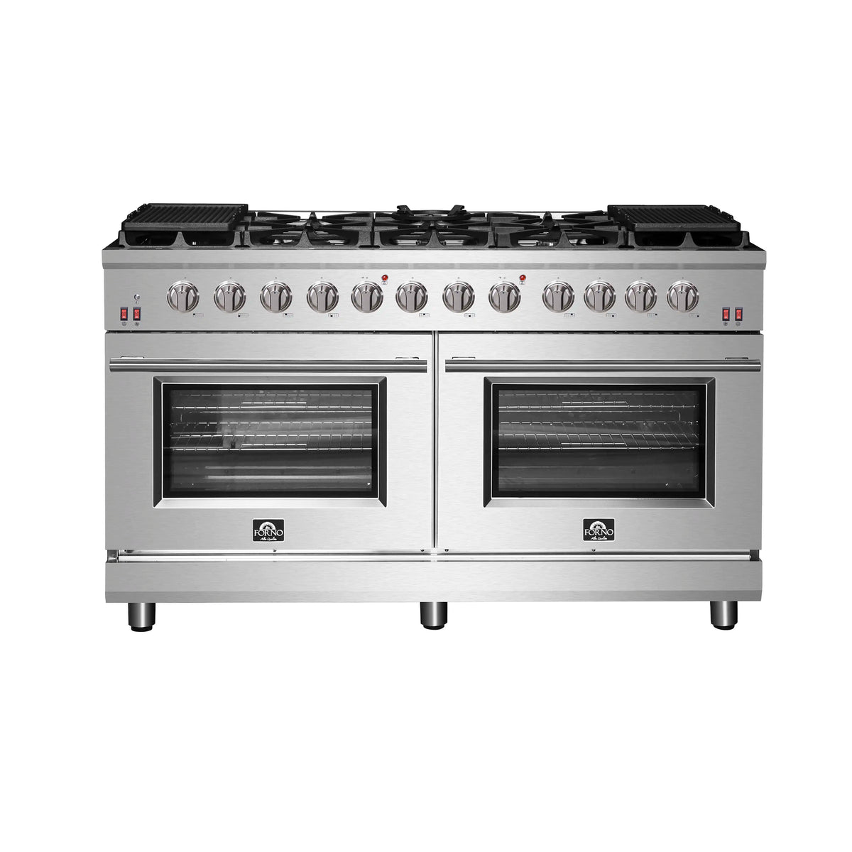 Forno 2-Piece Appliance Package: Massimo 60-Inch Gas Range, Wall-Mount Range Hood, Stainless Steel