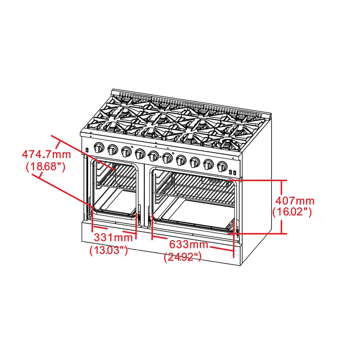 Forno Galiano 48-Inch Freestanding Gas Range, 8 Burners, Reversible Griddle, Stainless Steel (FFSGS6244-48)