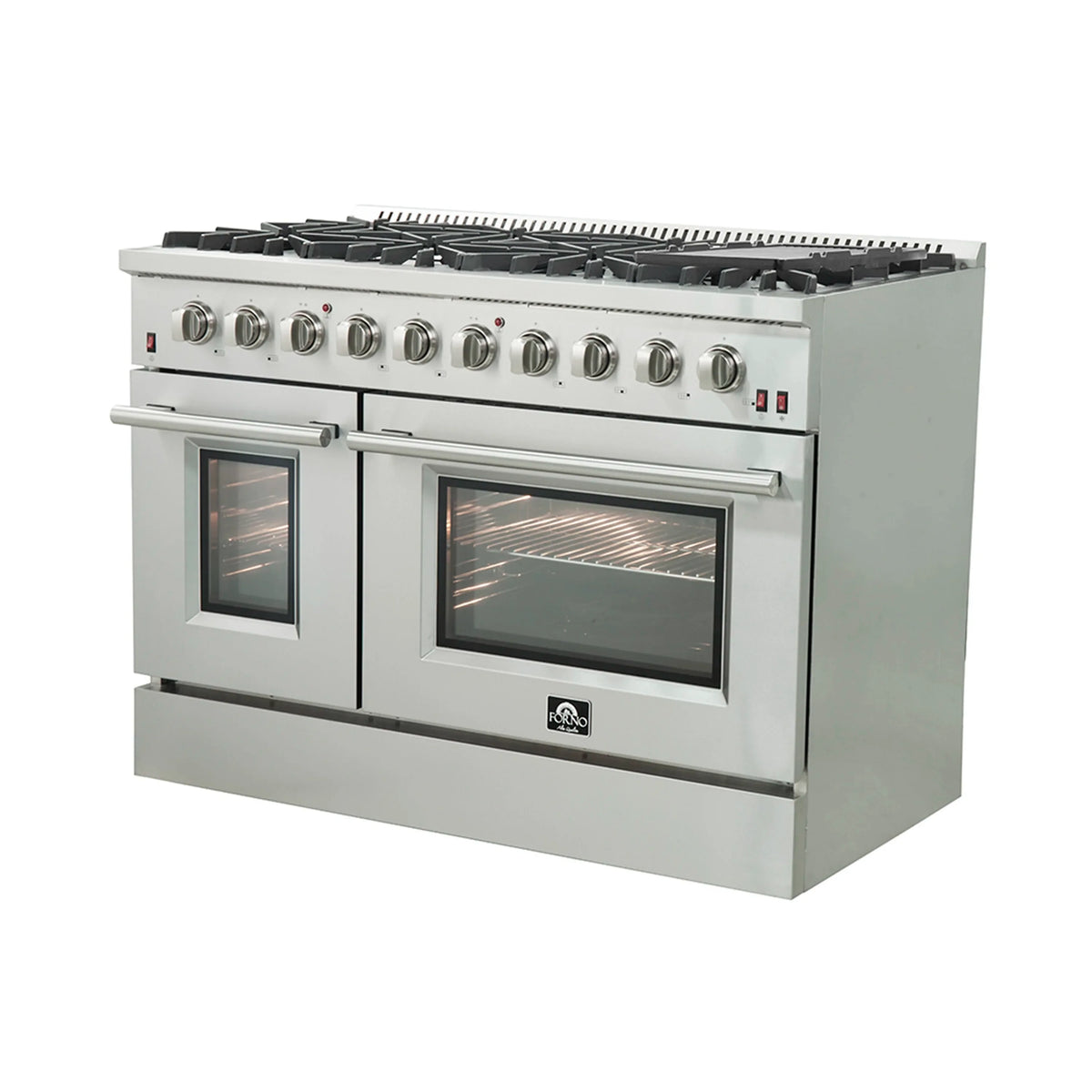 Forno Galiano 48-Inch Freestanding Gas Range, 8 Burners, Reversible Griddle, Stainless Steel (FFSGS6244-48)