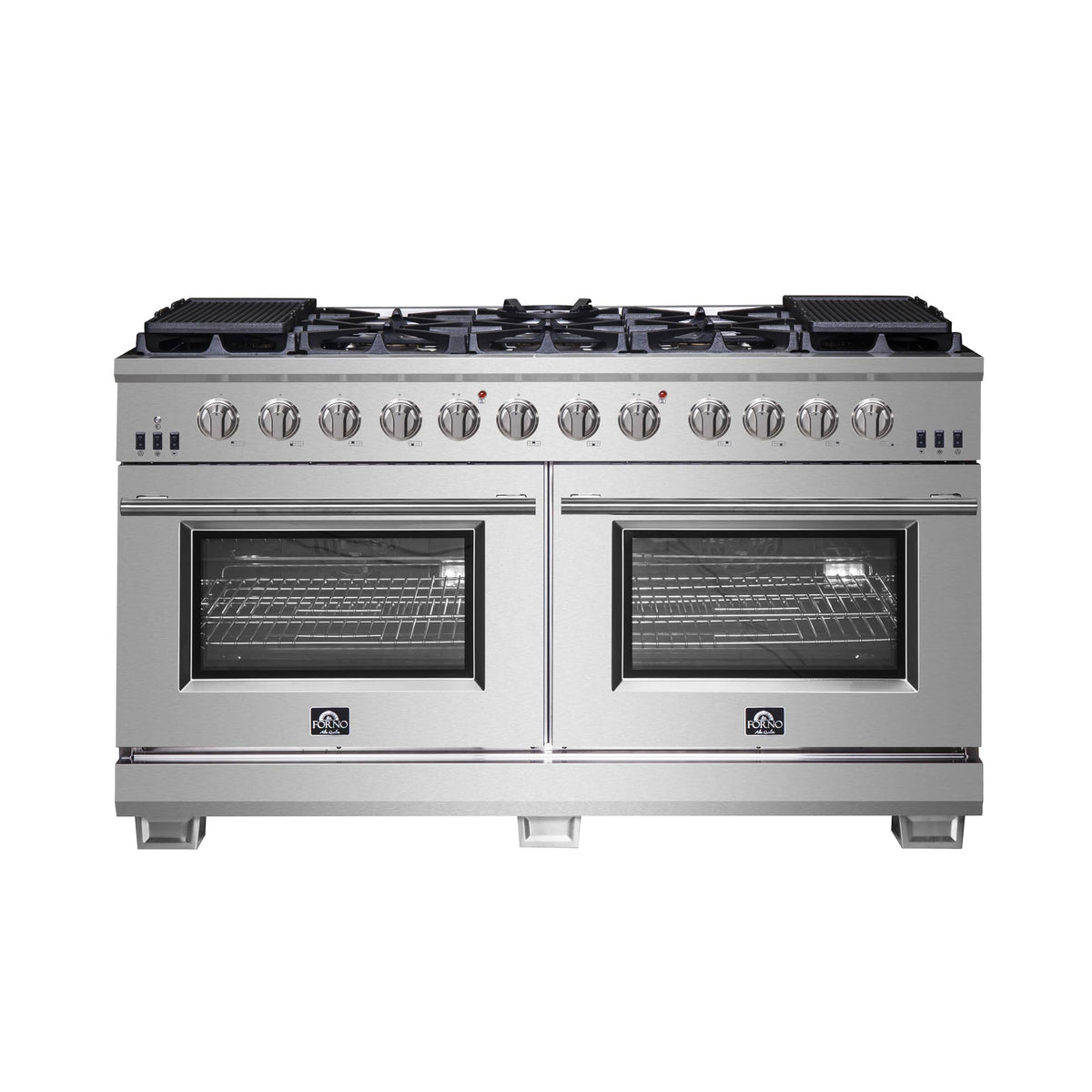 Forno 2-Piece Appliance Package: Capriasca 60-Inch Gas Range, Wall-Mount Range Hood, Stainless Steel