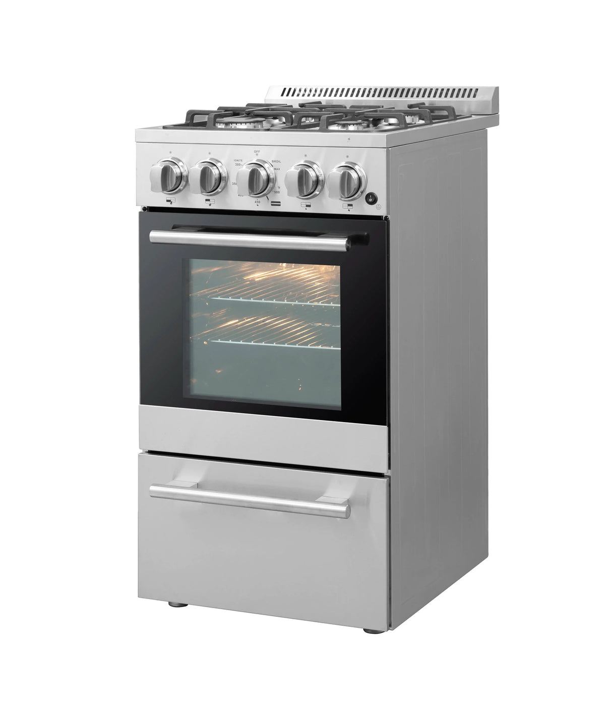 Forno Lamazze 20-Inch Freestanding Gas Range, 4 Burners, 21,200 BTUs, Stainless Steel (FFSGS6265-20)