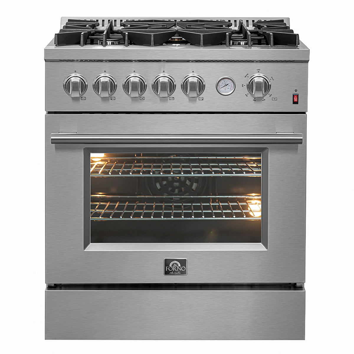 FORNO 2-Piece Appliance Package- 30-Inch Gas Range and 30-Inch French Door Refrigerator in Stainless Steel (FBDL-020-01CAUS)