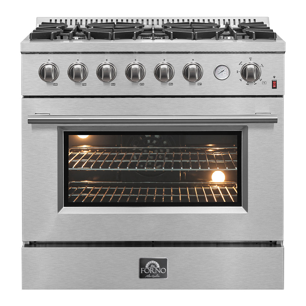 Forno 2-Piece Appliance Package: 36-Inch Gas Range, 36-Inch Water Dispenser Refrigerator, Stainless Steel (FBDL-021-03CAUS)